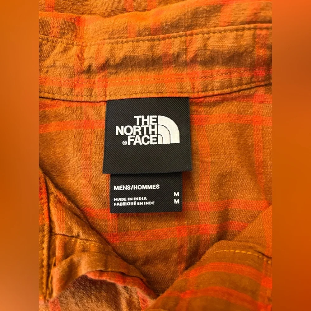 The North Face Tan Rust Orange Plaid Shirt Sleeve Button Up Shirt Mens Sz‎ M